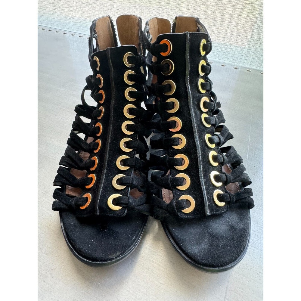 Givenchy Paris Black Suede Caged Gladiator Flat Sandals SZ 6.5 Italy